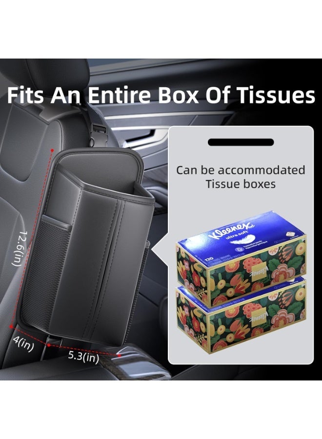 YQLIFE Car Tissue Holder - Rectangular Car Seat Storage Box Car Accessories With Mesh Bag, Hanging Bag, Practical Accessory - Black - Image 2