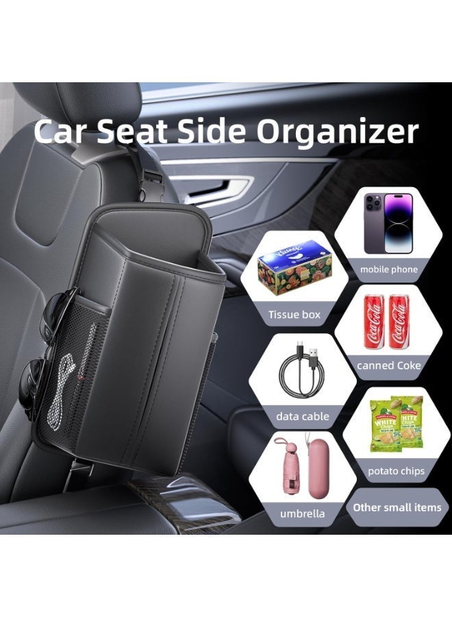 YQLIFE Car Tissue Holder - Rectangular Car Seat Storage Box Car Accessories With Mesh Bag, Hanging Bag, Practical Accessory - Black - Image 3