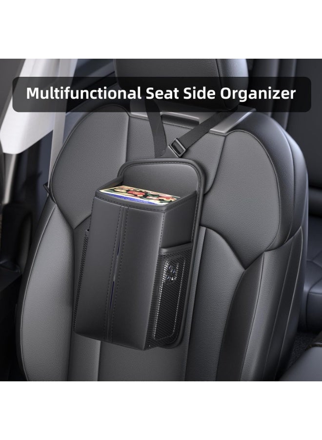 YQLIFE Car Tissue Holder - Rectangular Car Seat Storage Box Car Accessories With Mesh Bag, Hanging Bag, Practical Accessory - Black - Image 4