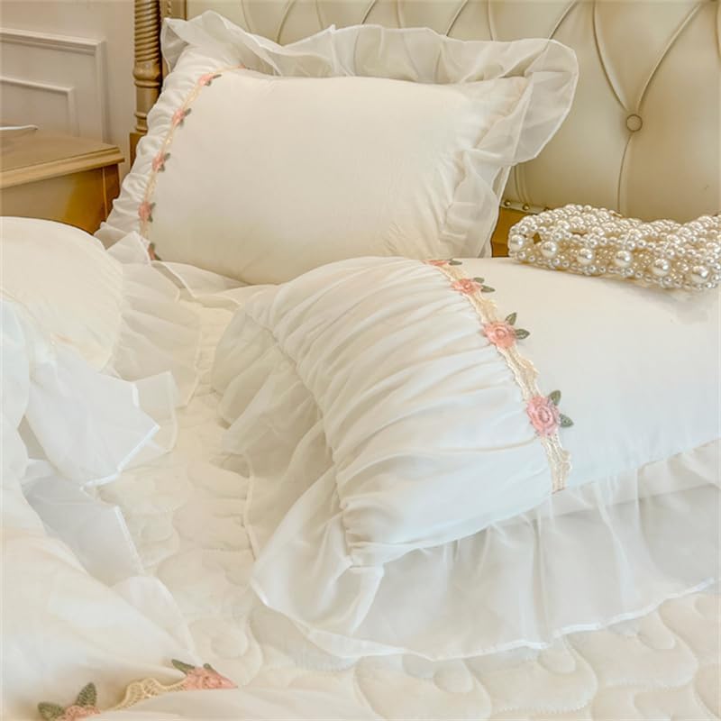 MOOWOO Chic Ruffle Lace Twin Duvet Cover Set-Princess Girl Bedding-2 Piece Comforter Duvet Cover with Zipper Closure,Coquette Room Decor-White,Twin Size - Image 4