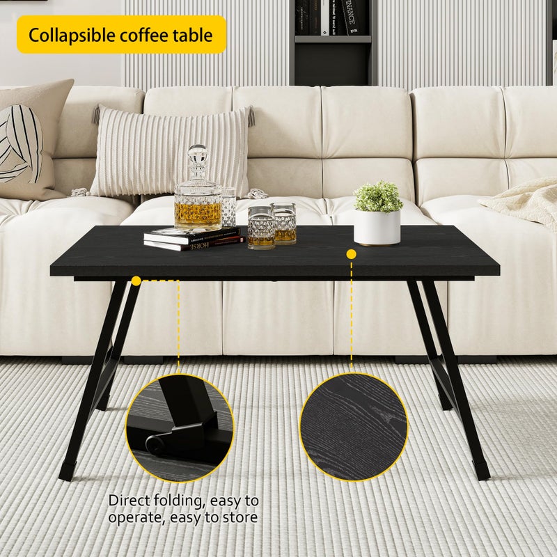 Crocofair Rectangular Folding Coffee Table - Modern Space-Saving Foldable Coffee Table for Living Room, Durable and Lightweight Design, Easy to Assemble, Perfect for Small Spaces - Image 2