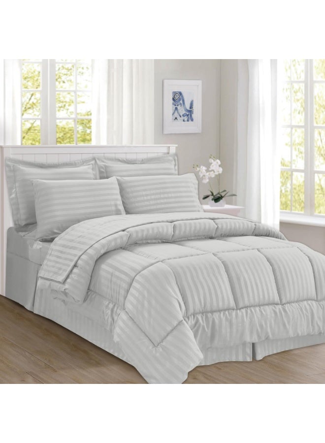 Queen Size 4 Piece Duvet Set 220 x 240 cm - 1 Duvet With Filling, 1 Fitted Bed Sheet and Pillow Cases 48x74+5cm - Grey - Image 5
