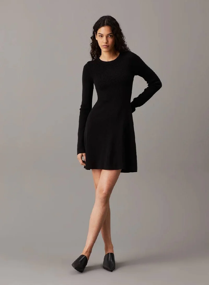 Calvin Klein Jeans Ribbed Cotton Flared Jumper Dress