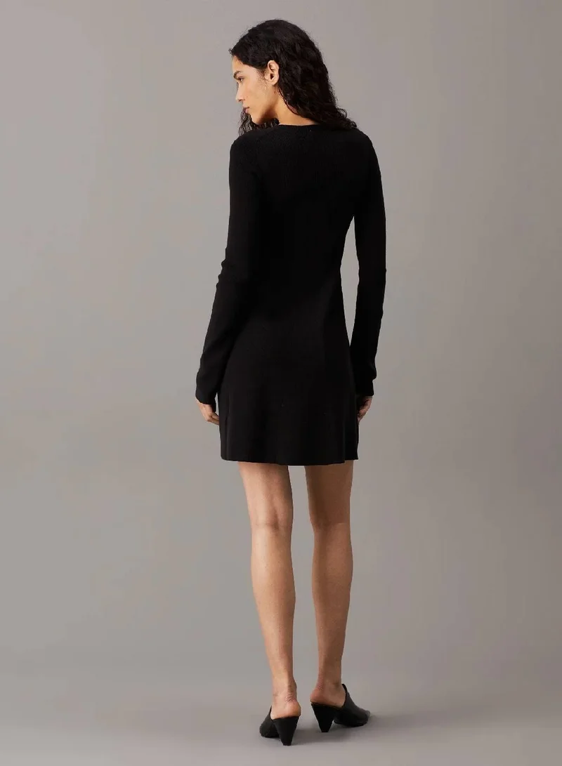 Calvin Klein Jeans Ribbed Cotton Flared Jumper Dress