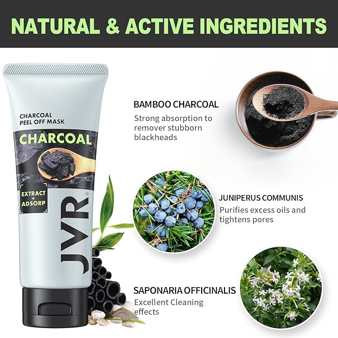 JVR Blackhead Remover Mask for Men Bamboo Charcoal Peel Off Black Masks Purifying Pores Deep Cleansing for All Skin Types 120g - Image 4