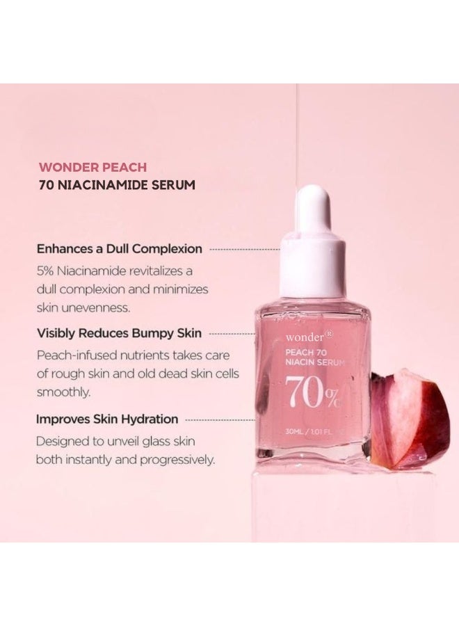 وندر سيروم نياسيناميد الخوخ 70 للوجه الكوري، سيروم للوجه لتقليل المسام لعلاج فرط التصبغ، مرطب خفيف الوزن مع فيتامين ب12 وحمض الهيالورونيك، لمسة نهائية ندية، للعناية بالبشرة - 30 مل/1.01 أونصة سائلة - Image 3