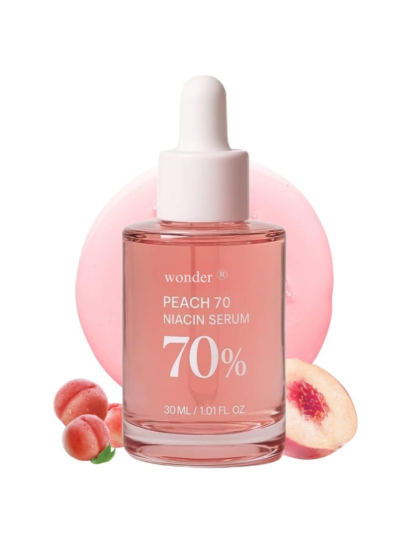 وندر سيروم نياسيناميد الخوخ 70 للوجه الكوري، سيروم للوجه لتقليل المسام لعلاج فرط التصبغ، مرطب خفيف الوزن مع فيتامين ب12 وحمض الهيالورونيك، لمسة نهائية ندية، للعناية بالبشرة - 30 مل/1.01 أونصة سائلة - Image 1