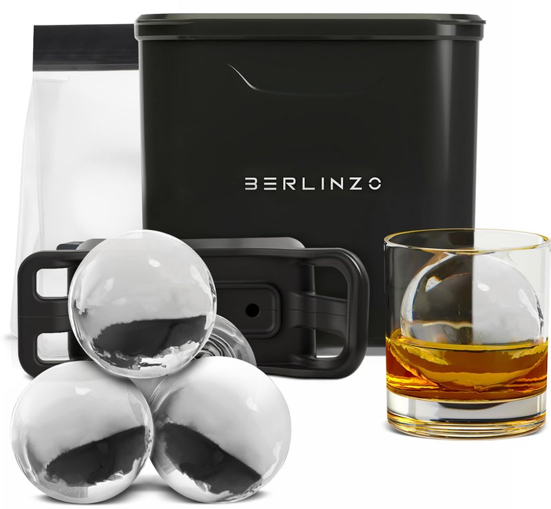 Berlinzo Premium Clear Ice Ball Maker Mold - 2 Large 2.4" Crystal Clear Ice Balls for Whiskey, Cocktails & Bourbon, Easy-to-Remove Ice Sphere Mold - Storage Bag Included (Non-Electric) - Image 1