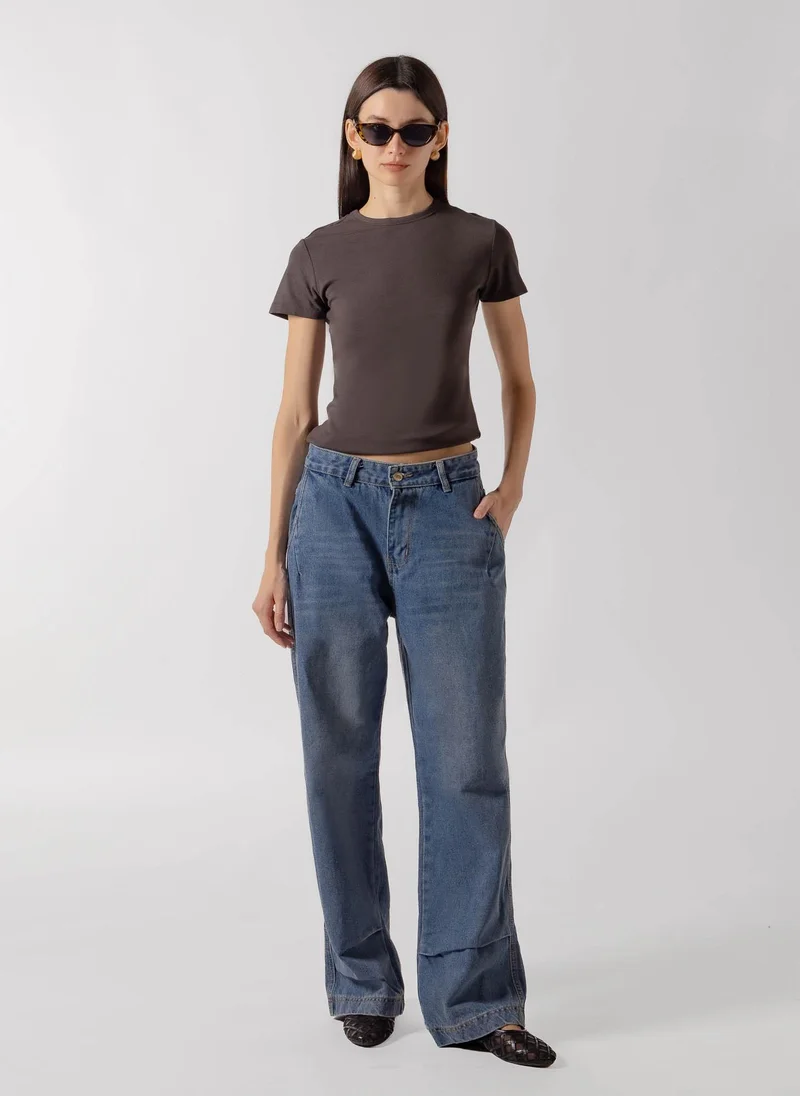 WIDE LEG SEAM DENIM JEANS