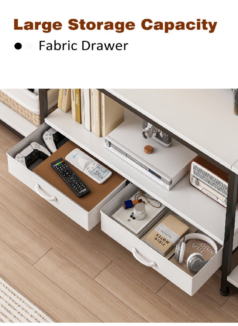 عنيد طاولة تلفزيون لأجهزة التلفزيون مقاس 60 و65 و70 بوصة مع درجين من القماش، طاوله تلفزيون مع أرفف تخزين مفتوحة، مكتبة تلفزيون متينة، طاولة تلفاز لغرفة المعيشة وغرفة النوم، بيضاء، 175 * 40 * 50 سم - Image 3