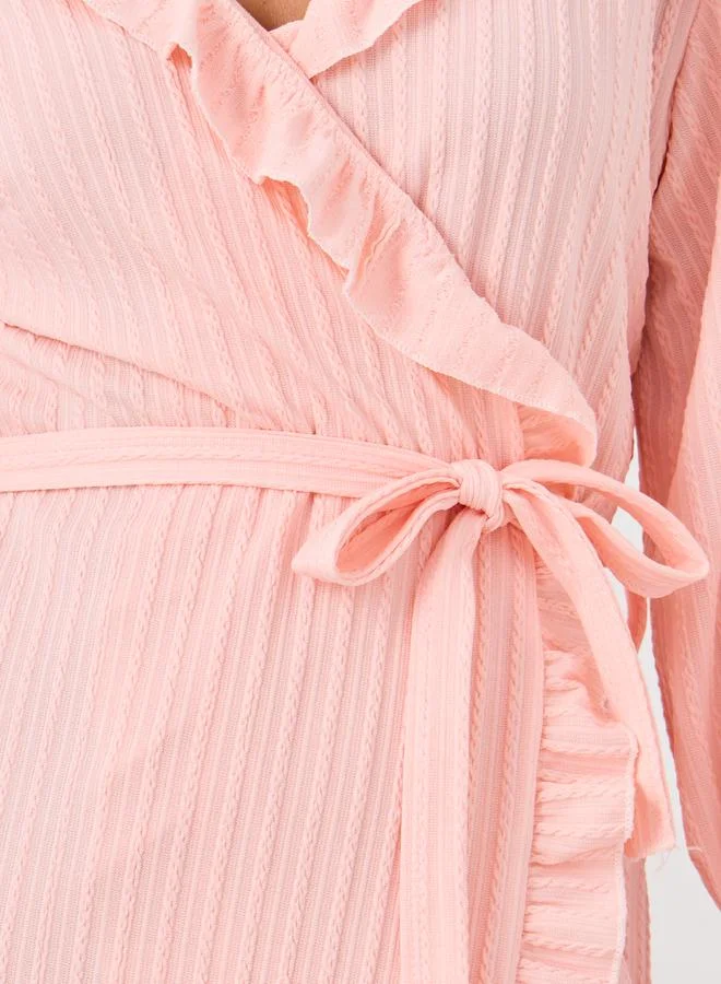Styli Styli Ruffled Detail Textured Belted Robe