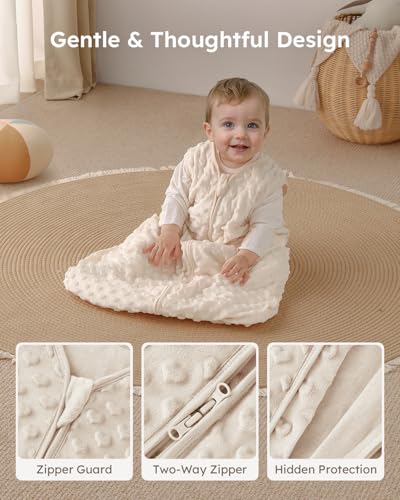 Yoofoss Fleece Baby Sleep Sack 6-12 Months with Plush Dots, TOG 1.5 Baby Wearable Blanket with 2-Way Zipper, Organic Cotton Toddler Sleep Sack Fleece - Image 5