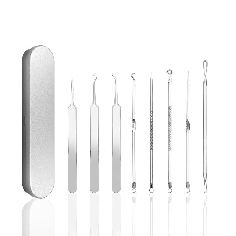 Pinkiou Blackhead Remover Comedone Pimple Popper Tool Acne Extractor Blemish Remover Ingrown Hair Tweezers Removal Kit Whitehead Remover Zit Treatment Skincare Tools for Face Nose8 PCS