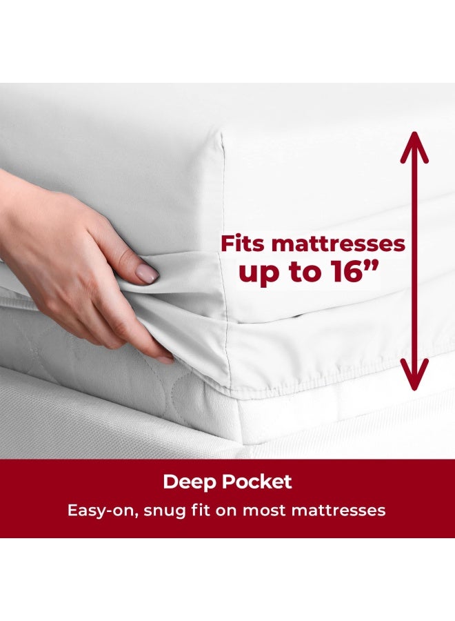 mellanni Bed Sheet Set Brushed Microfiber 1800 Bedding Wrinkle Fade Stain Resistant Hypoallergenic 4 Piece Queen White  - Image 4