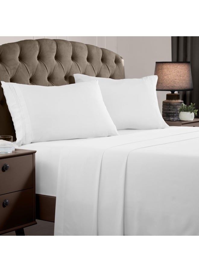 mellanni Bed Sheet Set Brushed Microfiber 1800 Bedding Wrinkle Fade Stain Resistant Hypoallergenic 4 Piece Queen White  - Image 1