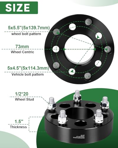 EZISOE 5x45 to 5x55 Wheel Adapters Change Bolt Pattern 15 Inch Conversion 5x1143 to 5x1397 Wheel Adapters Spacers 73mm hub core with 12 Studs for Wrangler Cherokee Libetry Explorer Ranger Edge - Image 3