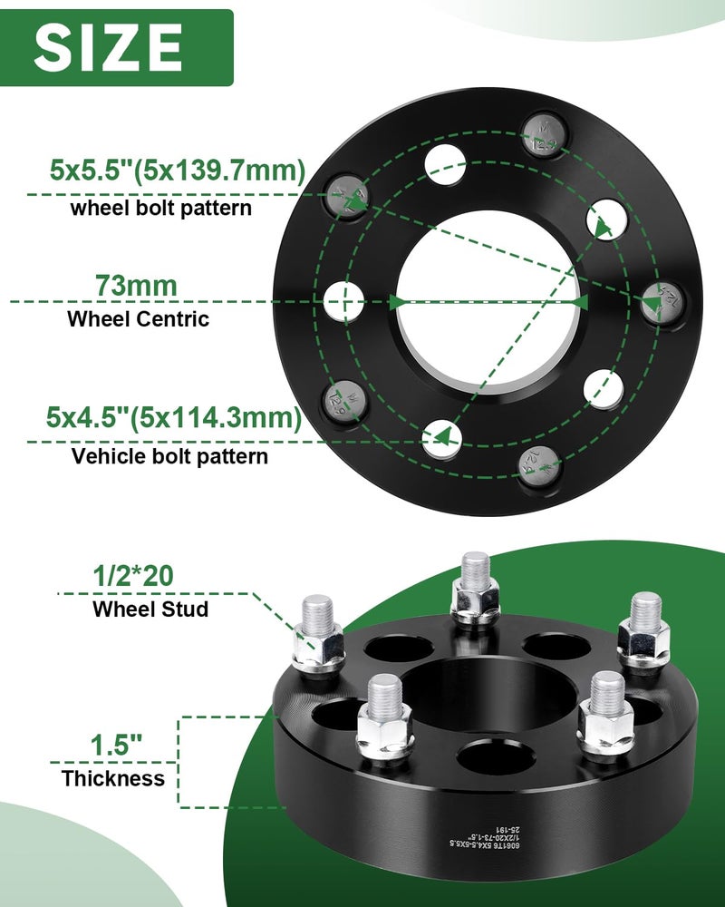 EZISOE 5x45 to 5x55 Wheel Adapters Change Bolt Pattern 15 Inch Conversion 5x1143 to 5x1397 Wheel Adapters Spacers 73mm hub core with 12 Studs for Wrangler Cherokee Libetry Explorer Ranger Edge - Image 4