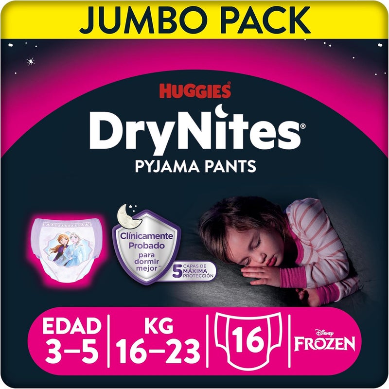 Huggies DryNites, 3-5 years, Girl, 16-23 kg, Jumbo Pack, 16 Bed Wetting Diaper Pants - Image 1