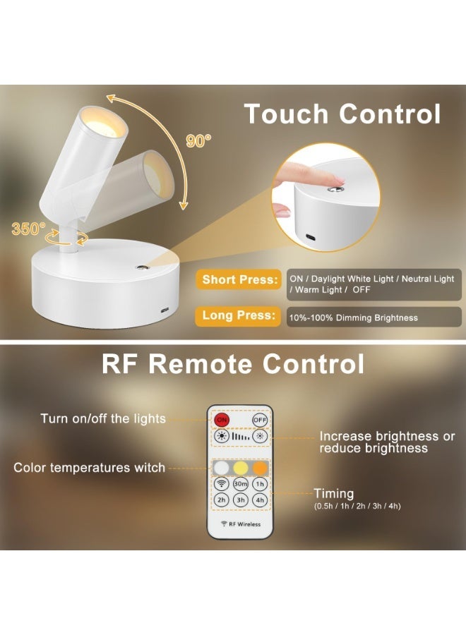 Wireless Spotlights, Remote Control LED Wall Lamps, Wall-Mounted Lamps with 3 Color Temperatures, 360° Rotation, Battery-Powered LED Spotlights, Perfect for Plant Displays in Living Room, Bedroom, Hallway, and Bedside Tables - Image 2