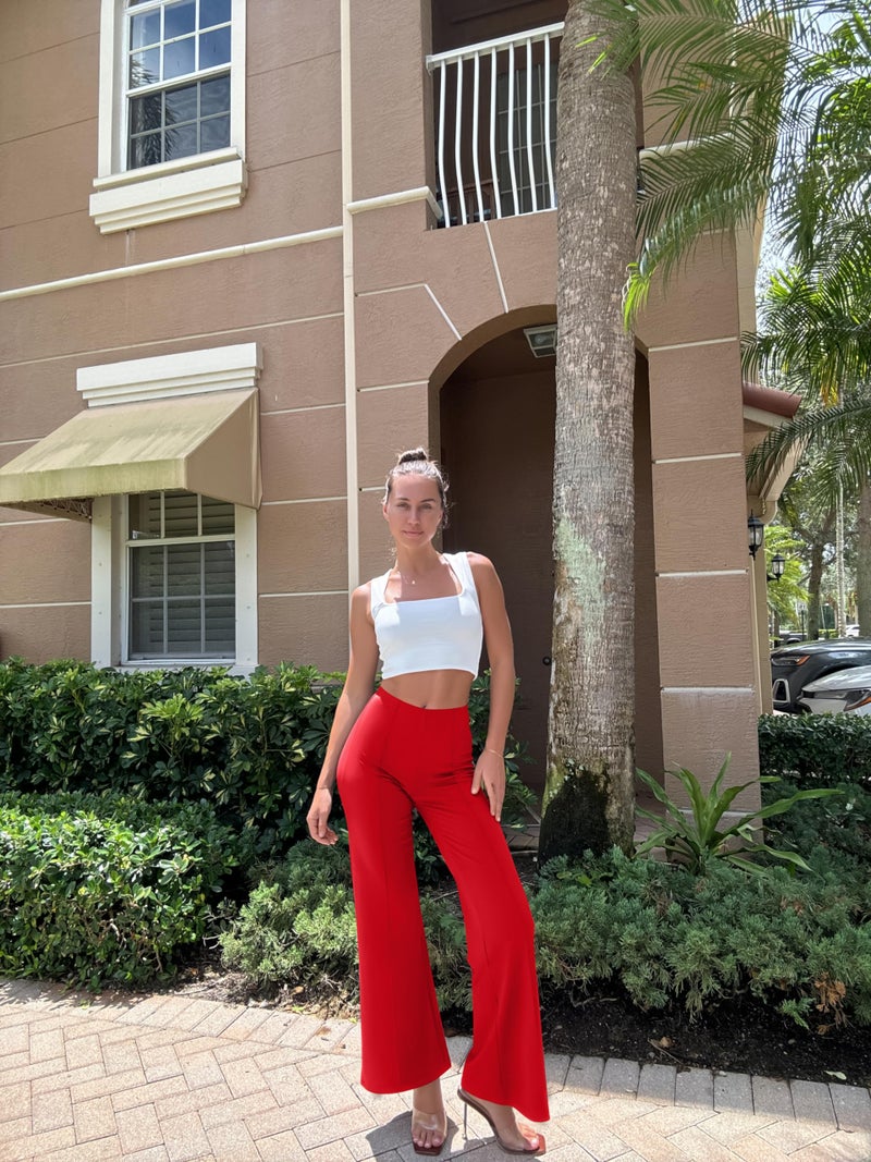 OQQ Women Wide Leg Pants High Waist Casual Pants Fall Clothes Outfits Red - Image 3