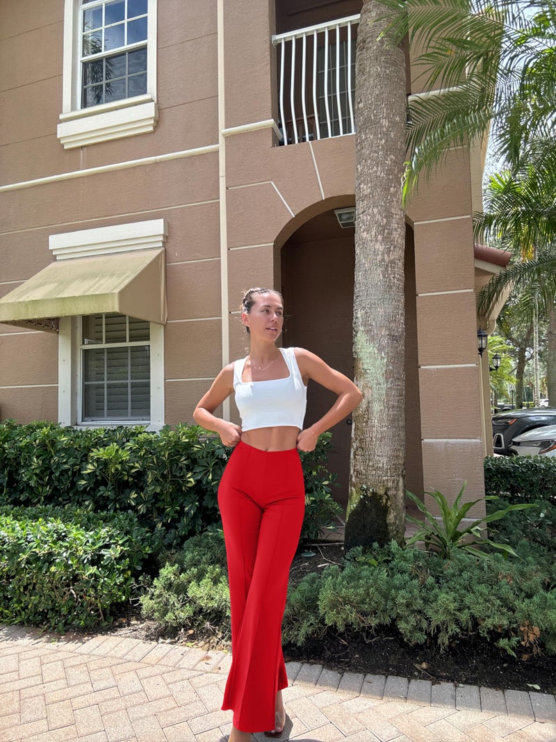 OQQ Women Wide Leg Pants High Waist Casual Pants Fall Clothes Outfits Red - Image 2