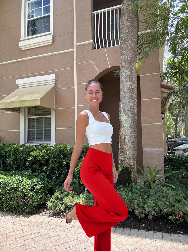 OQQ Women Wide Leg Pants High Waist Casual Pants Fall Clothes Outfits Red - Image 5