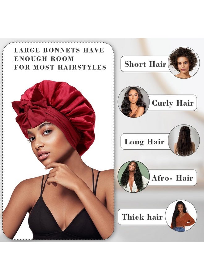 HAIMEIKANG - Satin Bonnet For Women Silk Hair Bonnets For Sleeping Large Bonnets With Tie Band Night Cap Sleep Cap For Women Curly Night Cap(Claret) - Image 1