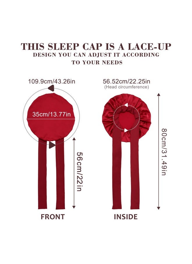 HAIMEIKANG - Satin Bonnet For Women Silk Hair Bonnets For Sleeping Large Bonnets With Tie Band Night Cap Sleep Cap For Women Curly Night Cap(Claret) - Image 1