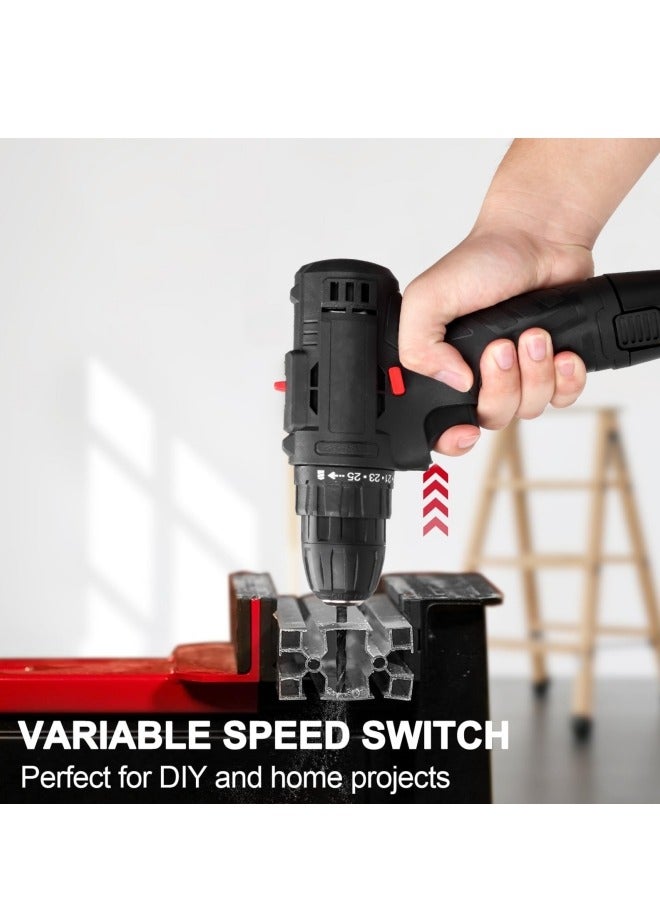 ALongDeng 12V Cordless Drill Set Power Drill with 2 Battery and Charger Electric Drill 3/8 Keyless Chuck with 24 Accessories 2 Speed 25 Position Compact Drill Driver Kit for Home DIY Project - Image 4