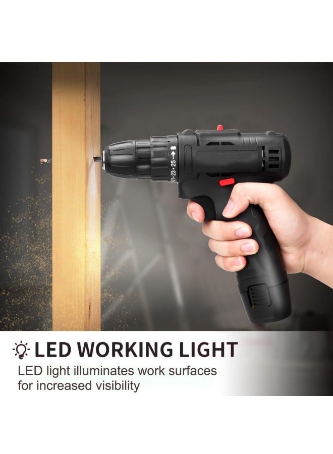 ALongDeng 12V Cordless Drill Set Power Drill with 2 Battery and Charger Electric Drill 3/8 Keyless Chuck with 24 Accessories 2 Speed 25 Position Compact Drill Driver Kit for Home DIY Project - Image 5