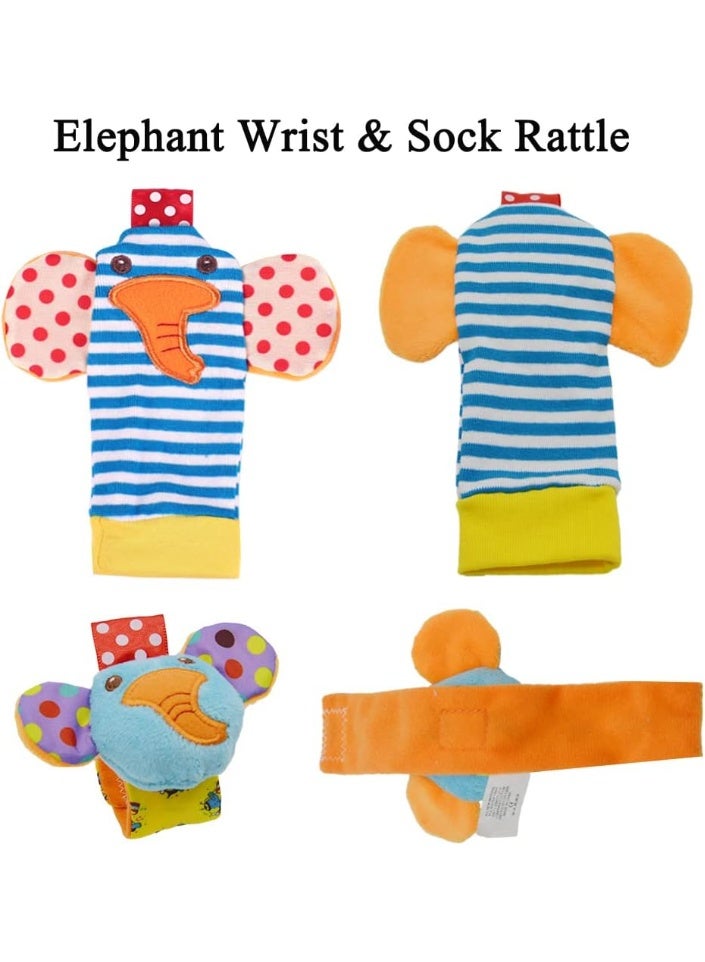 VIUAUAX Baby Wrist Rattles Toys 0-3-6-12 Months & Foot Sock Rattle Toy, Monkey, Elephant, 4 PiecesInfant Cartoon Animal Wrist Rattles Rattle Socks New Style Toddler Wristband Sock Sets - Image 2