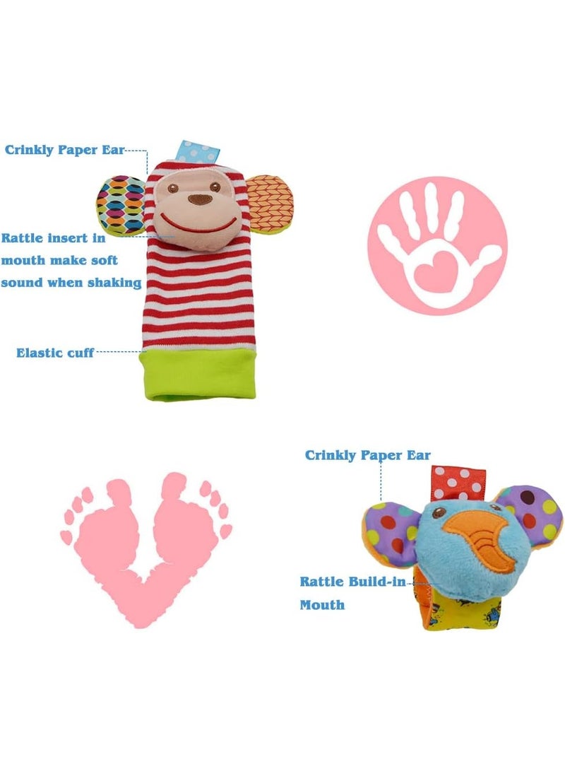 VIUAUAX Baby Wrist Rattles Toys 0-3-6-12 Months & Foot Sock Rattle Toy, Monkey, Elephant, 4 PiecesInfant Cartoon Animal Wrist Rattles Rattle Socks New Style Toddler Wristband Sock Sets - Image 3