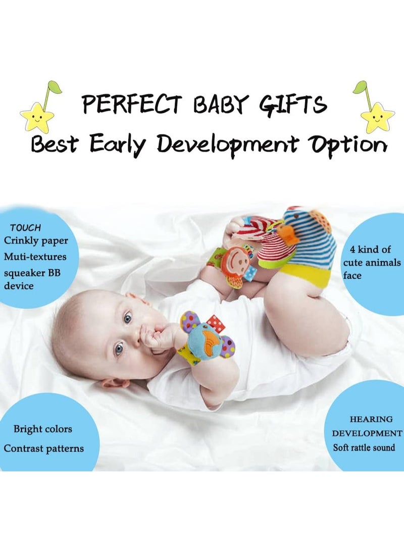 VIUAUAX Baby Wrist Rattles Toys 0-3-6-12 Months & Foot Sock Rattle Toy, Monkey, Elephant, 4 PiecesInfant Cartoon Animal Wrist Rattles Rattle Socks New Style Toddler Wristband Sock Sets - Image 4