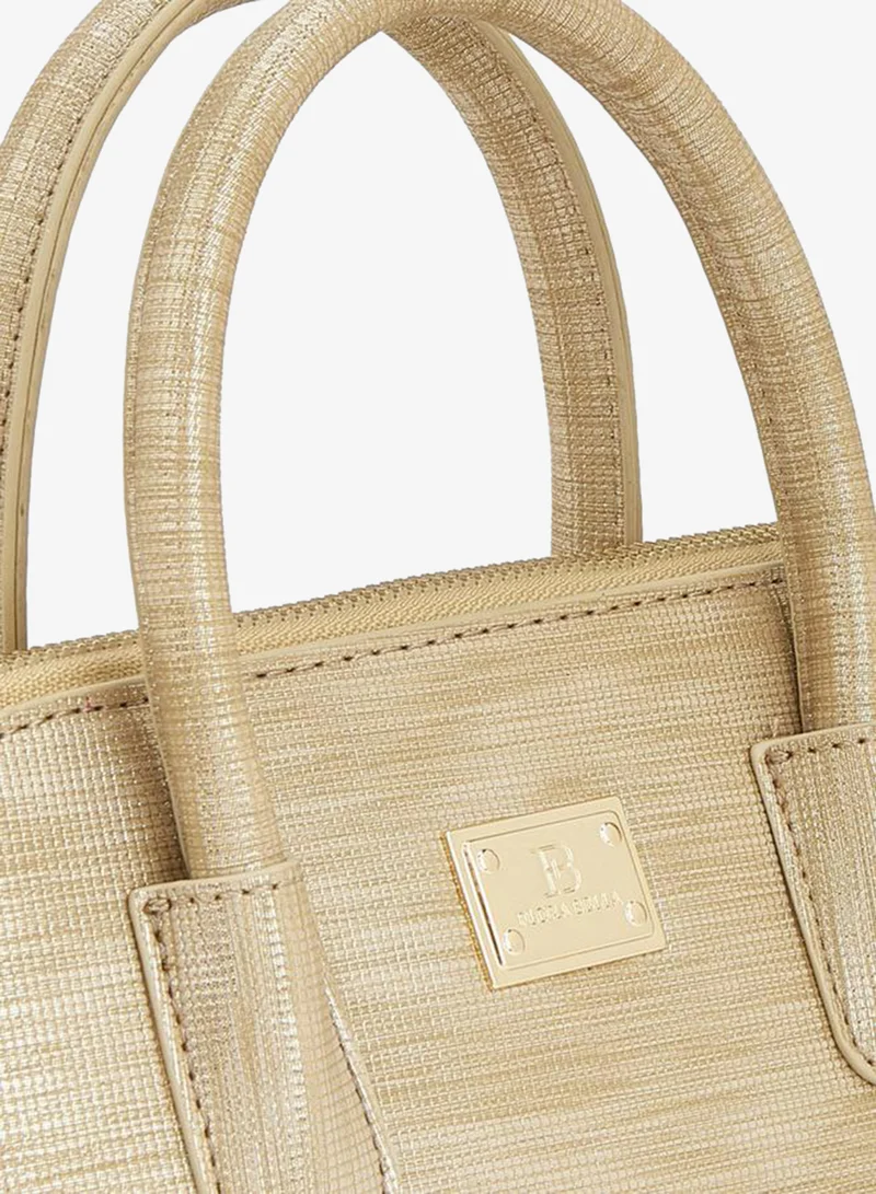 Flora Bella By Shoexpress GOLD Textured Satchel Bag With Detachable Strap for Women | Best Price UAE