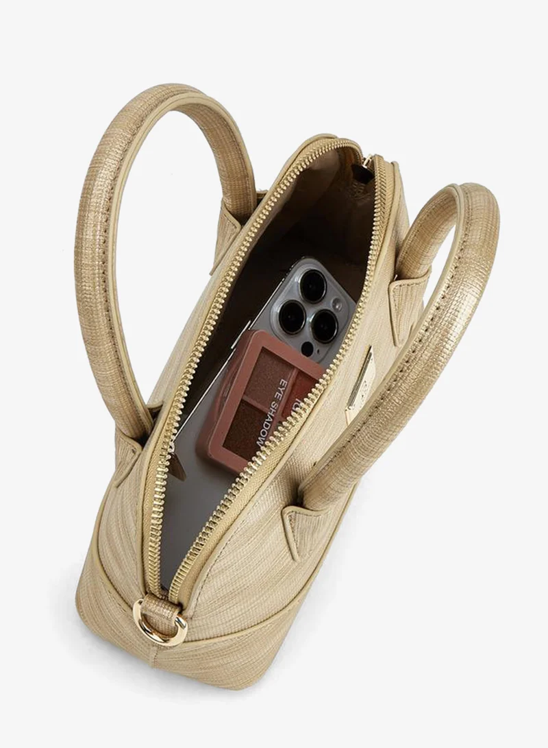 Flora Bella By Shoexpress GOLD Textured Satchel Bag With Detachable Strap for Women | Best Price UAE