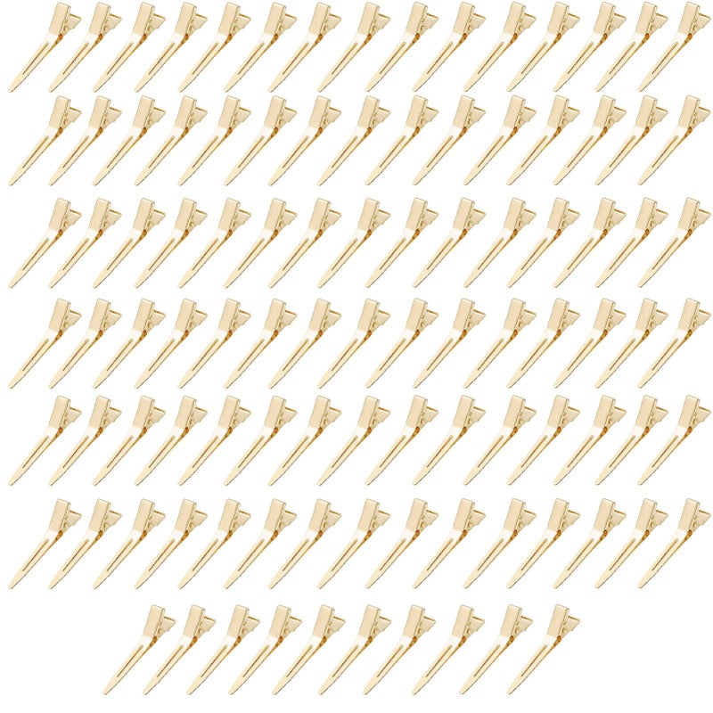 100 Pieces Single Prong Hair Clips BetterJonny Gold Section Hair Clips 175 Inches Curl Clips Metal Alligator Clips Hair Pins for Hair Salon Hair Extensions