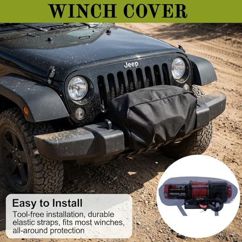 Suaetiai Small Winch Cover Waterproof Trailer Winch Covers Adjustable Winch Protective Cover IndoorOutdoor Winch Accessories Dust Cover for Electric Winches for Electric Winches 2500 to 5500 lbs - Image 3