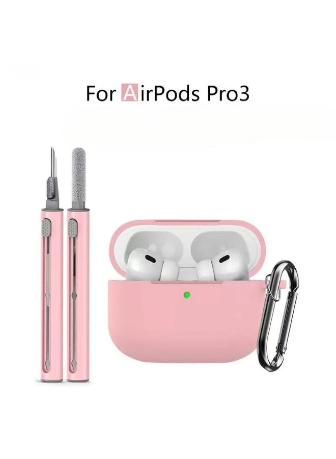دكينج Soft silicone protective case suitable for Airpods Pro 3 , comes with cleaning tools and a keychain, shockproof and dirt-resistant case (pink) - Image 1