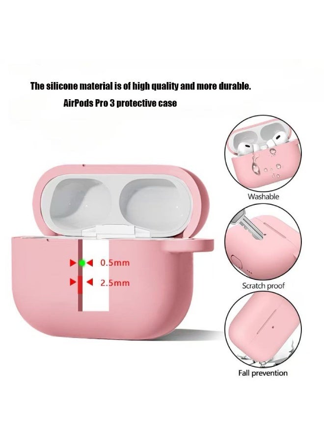 دكينج Soft silicone protective case suitable for Airpods Pro 3 , comes with cleaning tools and a keychain, shockproof and dirt-resistant case (pink) - Image 3
