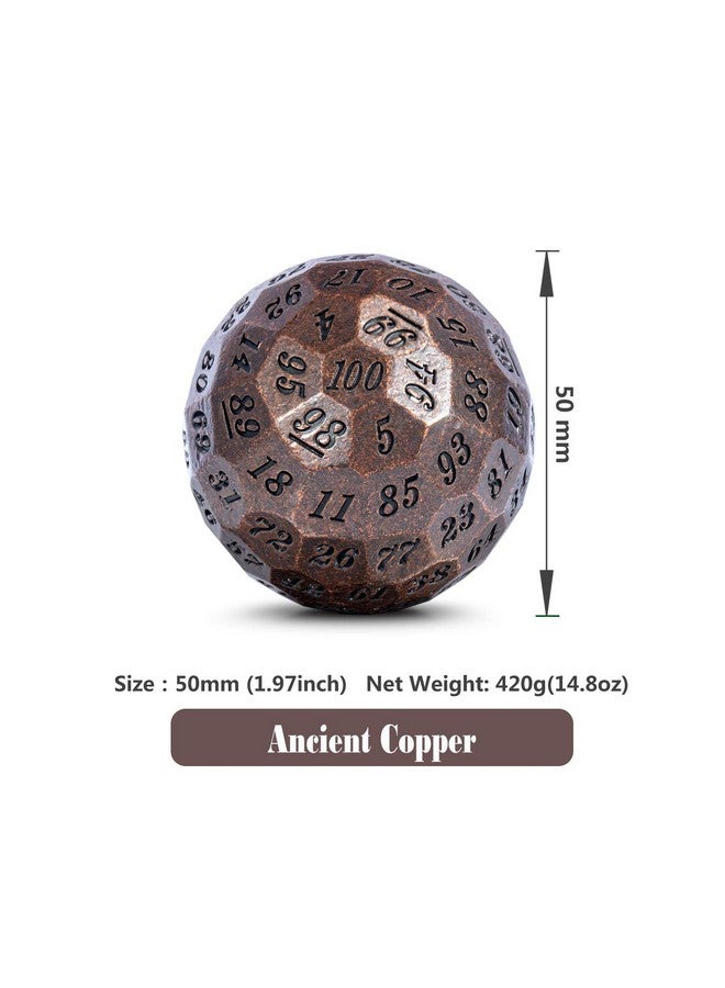 DNDND Ancient Copper Metal D100 Dice Single 100 Sided 50Mm Polyhedral Dice With Metal Case And Velvet Pouch(Ancient Copper With Black Number)  - Image 3