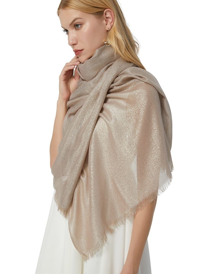 PANTONIGHT Women's Sparkling Metallic Evening Shawl Lightweight Wedding Shawl Extra Large Dressy Shawls and Wraps for Party (CHAMPAGNE GOLD 2511) - Image 3