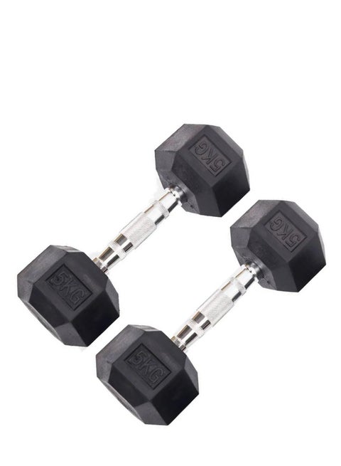 5 KG Rubber Coated Metal Ergonomic Hex Hand Dumbbell for Fitness Strength Training Weightlifting Workout Prevent Rolling Injury for  Home Gym Sports Exercise Gym Equipment Men Women Pack of 2