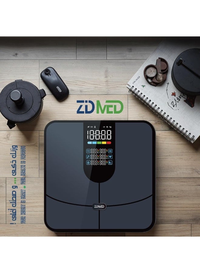 زدميد ميزان Zidmed ذكي بخاصية البلوتوث لتحليل تكوين الجسم (13+ مقياس) – تصميم 4 أقطاب عالية الدقة - Image 4