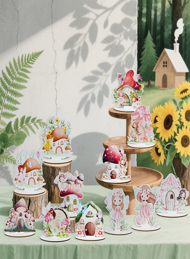 Toosunny 12 Pcs Wooden Fairy Party Decorations Forest Table Signs Enchanted Mushroom Decor Rustic Tiered Tray Centerpieces for Baby Shower Birthday Camp Party Supplies Cake and Tabletop Decoration - Image 2