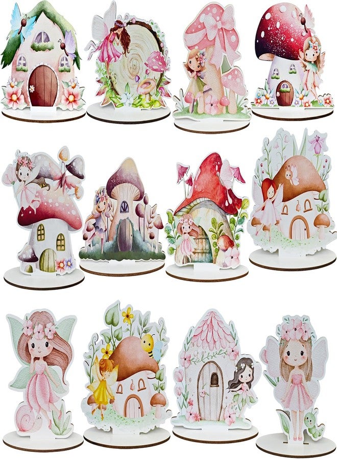 Toosunny 12 Pcs Wooden Fairy Party Decorations Forest Table Signs Enchanted Mushroom Decor Rustic Tiered Tray Centerpieces for Baby Shower Birthday Camp Party Supplies Cake and Tabletop Decoration - Image 1