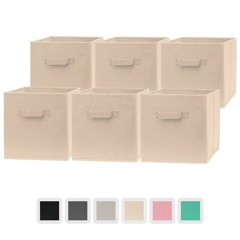Pomatree 12x12x12 Inch Storage Cubes  6 Pack  Fabric Cube Storage Bins  Dual Handles Foldable  Home Kids Room Closet and Storage Basket Bin Organizers Beige