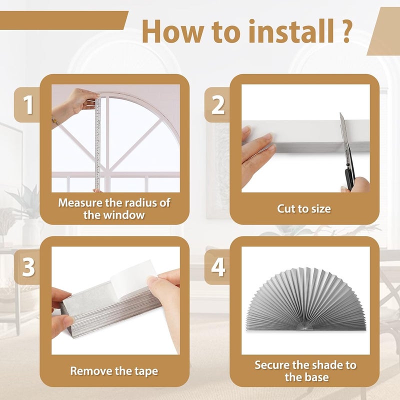 Zipcase 2 Pack Arch Window Shade, Arch Light Blocking Aluminum Film Shade fit for Perfect Half-Round Arch Windows No Tools Installation, Grey, 72” x 36" - Image 3