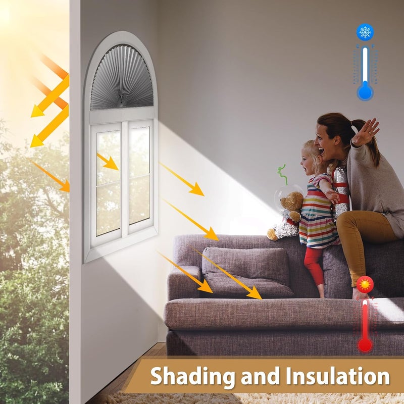Zipcase 2 Pack Arch Window Shade, Arch Light Blocking Aluminum Film Shade fit for Perfect Half-Round Arch Windows No Tools Installation, Grey, 72” x 36" - Image 2