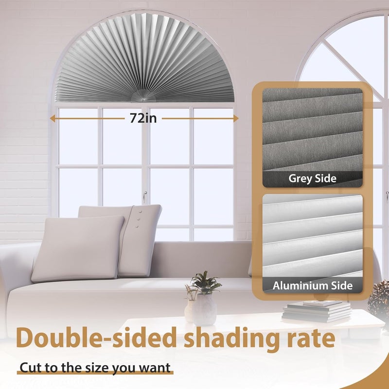 Zipcase 2 Pack Arch Window Shade, Arch Light Blocking Aluminum Film Shade fit for Perfect Half-Round Arch Windows No Tools Installation, Grey, 72” x 36" - Image 4