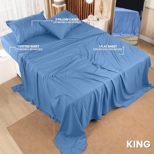Utopia Bedding King Sheet Set – 4 Piece Bed Sheets for King Size Bed, Soft and Breathable Microfiber, Includes 1 Fitted Sheet, 1 Flat Sheet and 2 Pillowcases (Dutch Blue) - Image 2